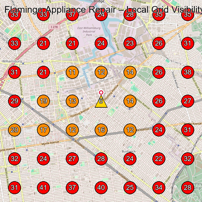 Flamingo Appliance Repair GeoGrid visibility map for Appliance Repair Service in Queens